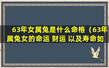 63年女属兔是什么命格（63年属兔女的命运 财运 以及寿命如何）